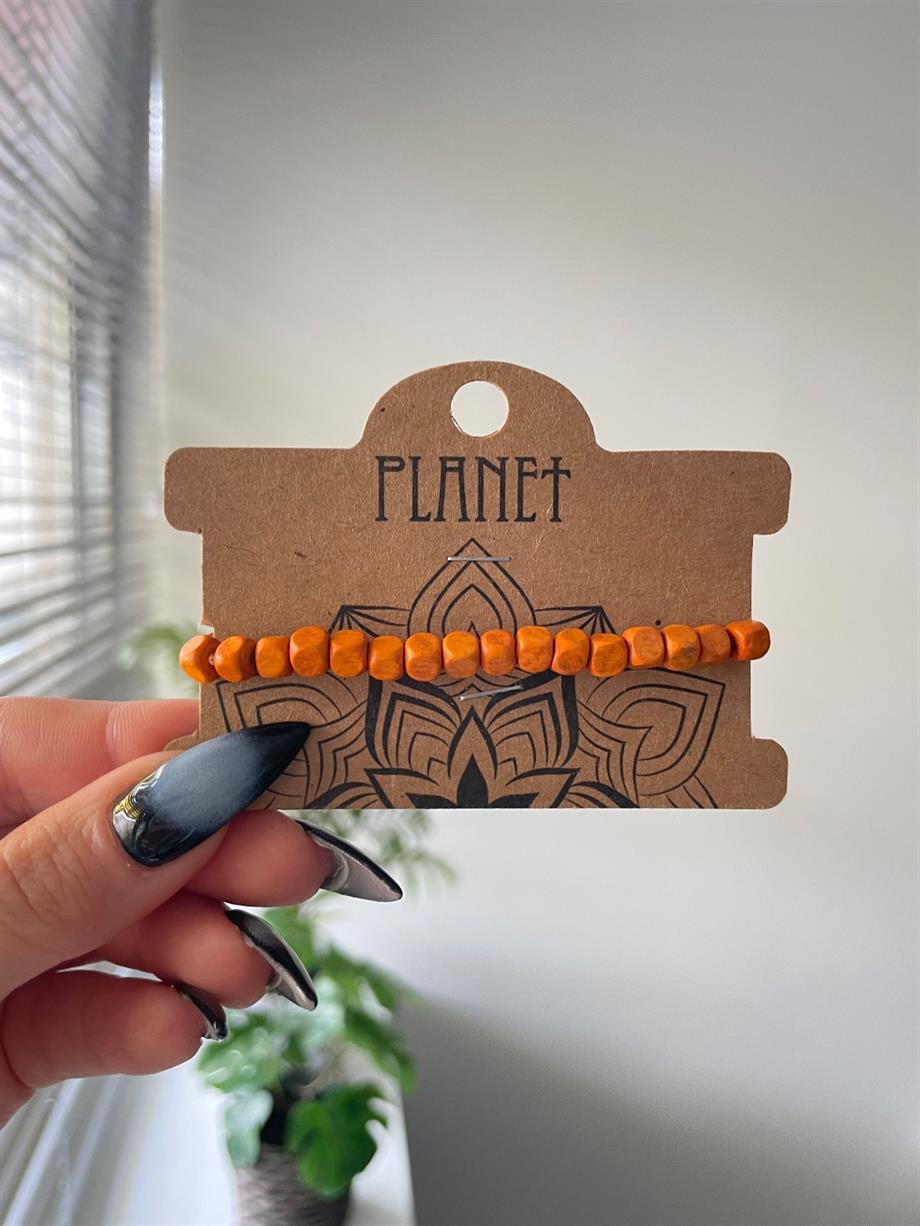 Turuncu Ahşap Unisex Otantik Bileklik