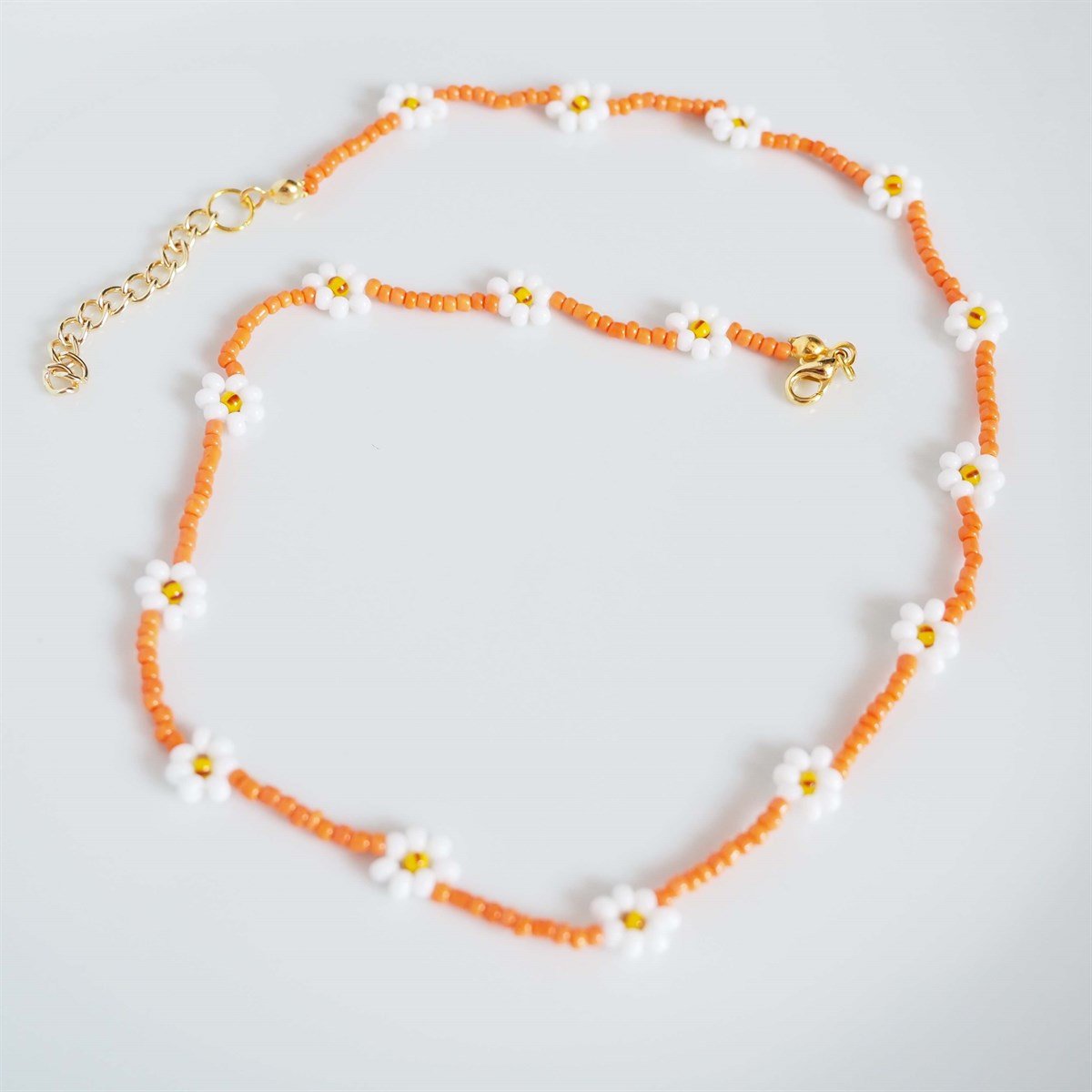 Turuncu Papatya Boncuk Kolye I Handmade