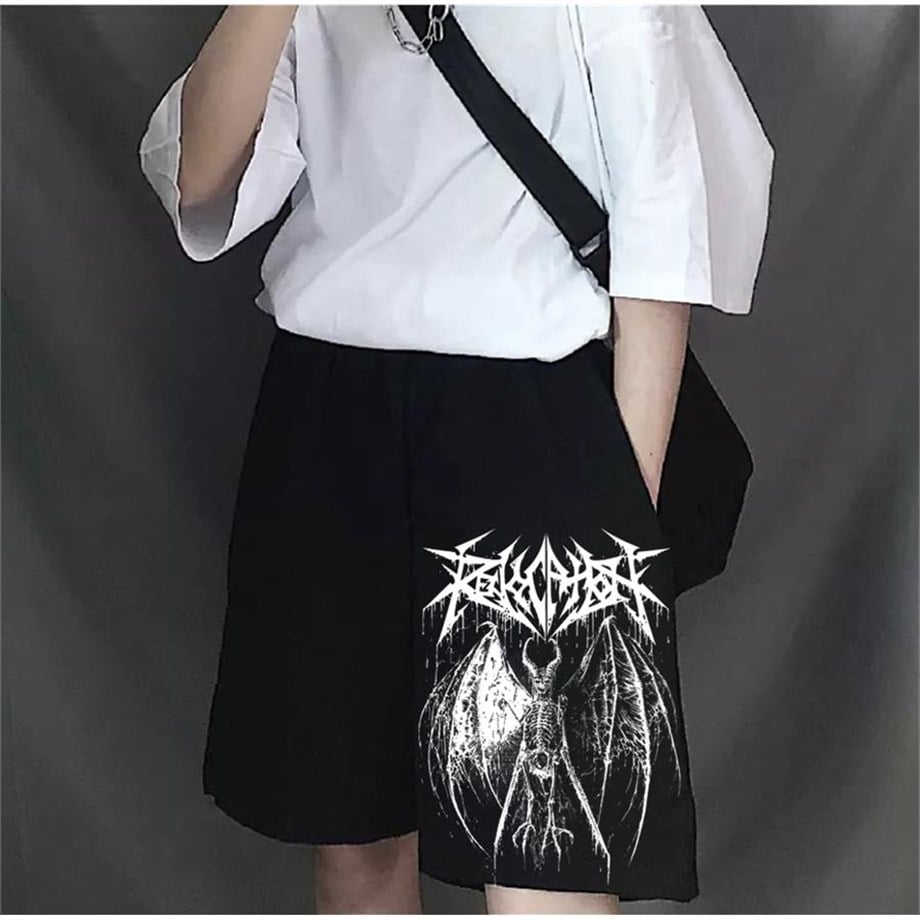 Winged Skeleton Siyah Penye Unisex Şort
