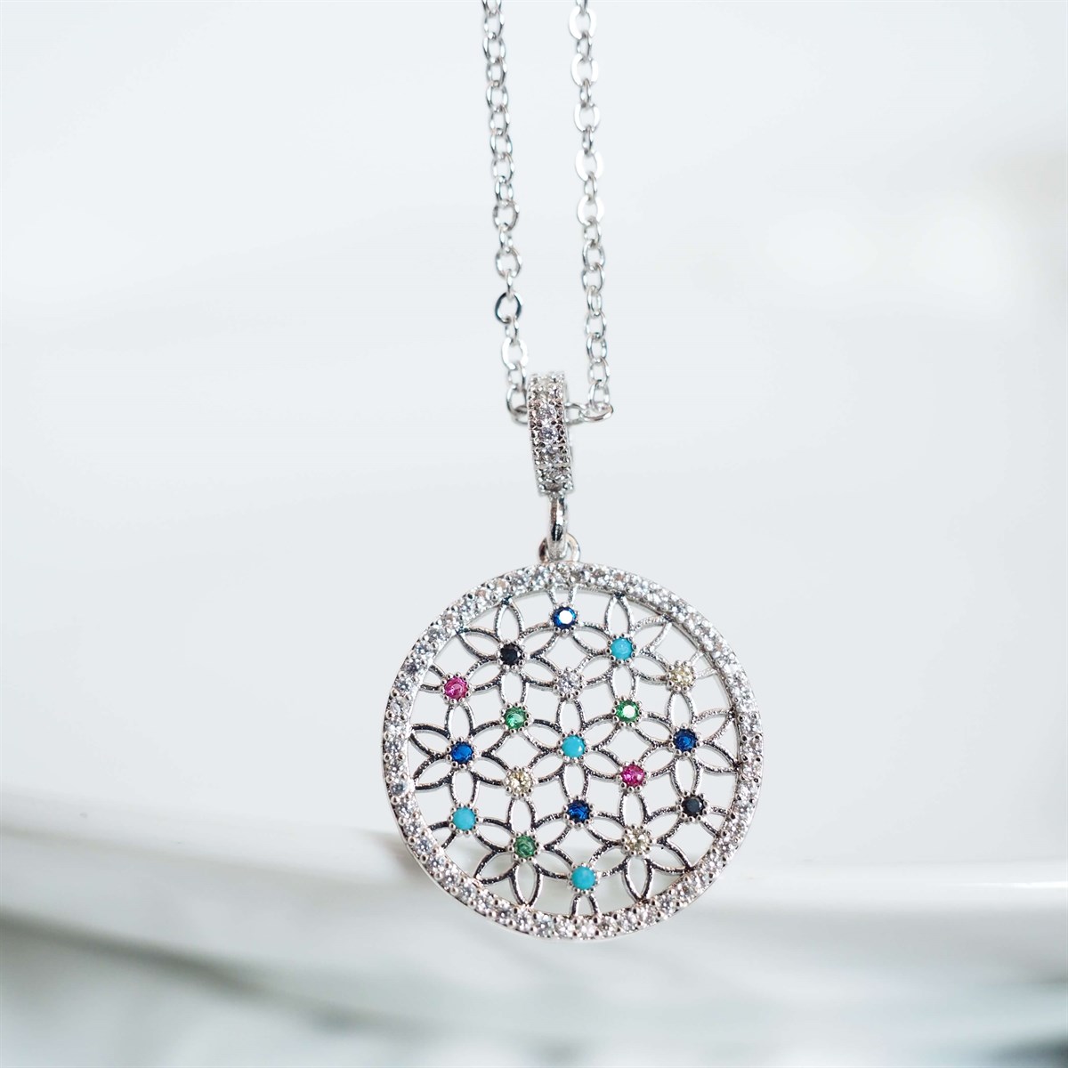 Yaşam Çiçeği Zirkon Taşlı Kolye Gümüş