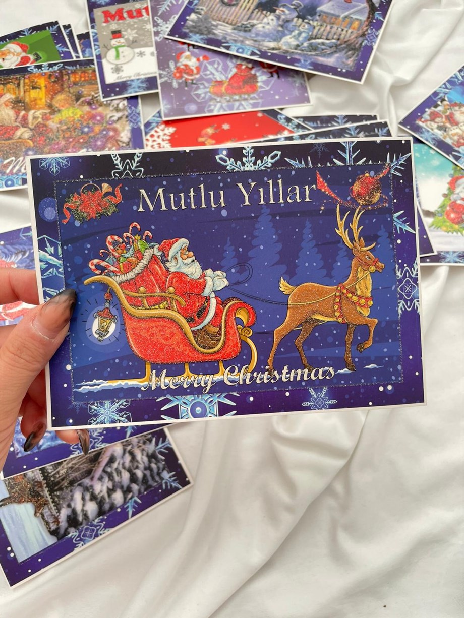 Yeni Yıl Sim Kabartmalı Kartpostal