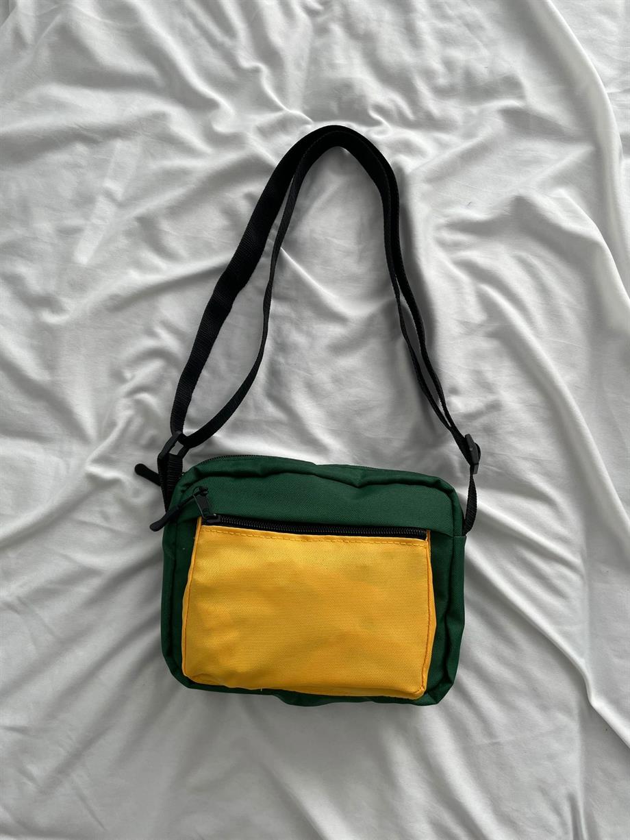 Yeşil Sarı 2 Bölmeli Crossbody Çanta