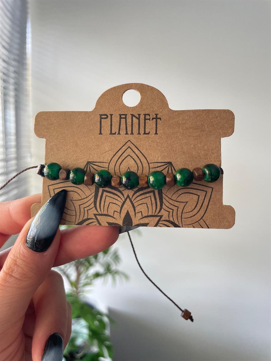 Yeşil Taşlı Unisex Otantik Bileklik
