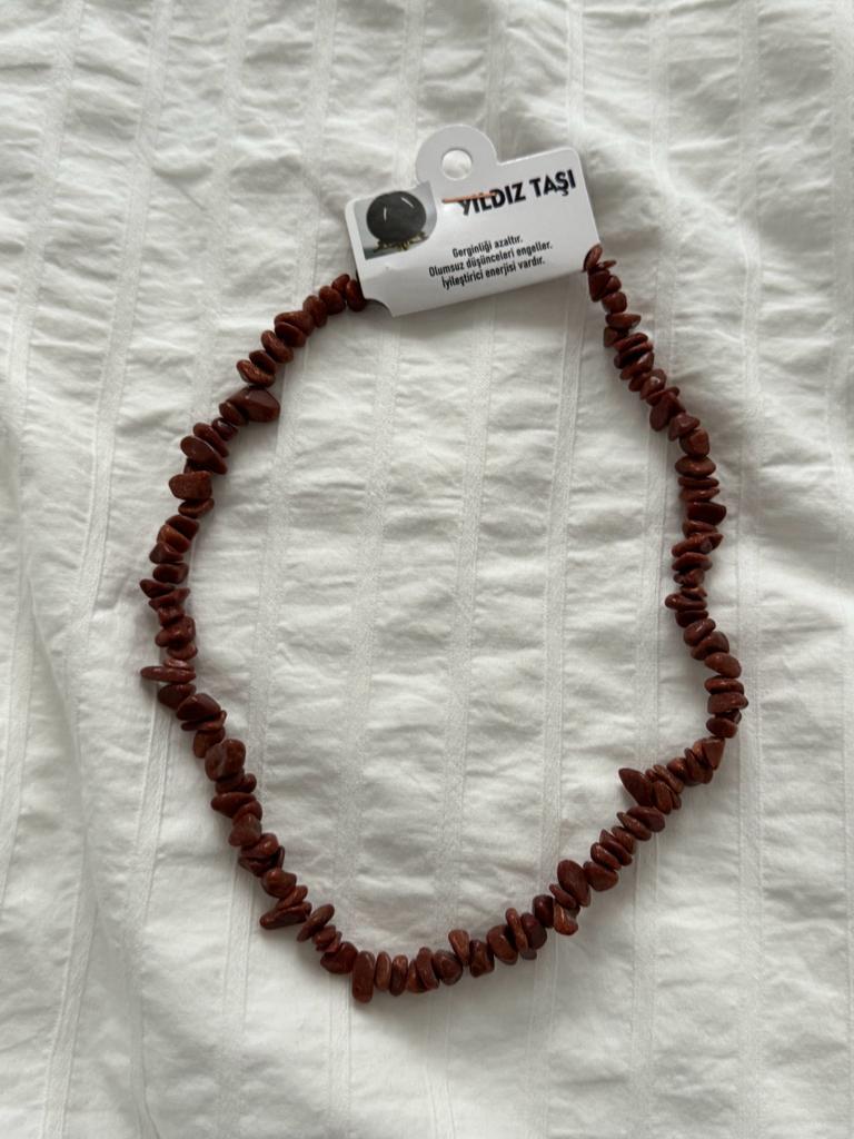 Yıldız Taşı Kahverengi Kırık Doğaltaş Kolye