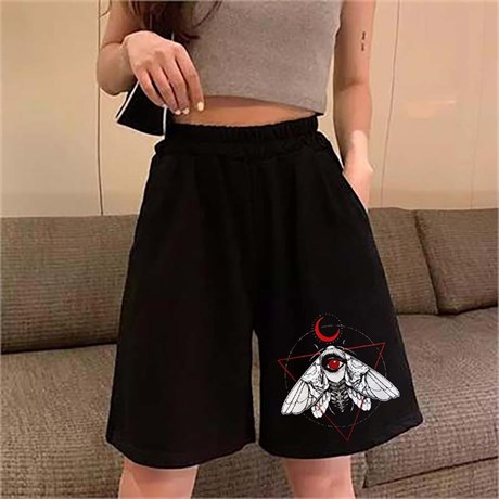 Gotik Occult Moth Siyah Penye Unisex Şort