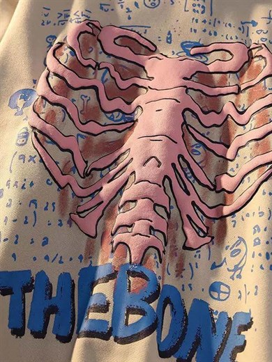 Bej The Bone Skeleton Heart Kalın Kumaş Unisex Kapşonlu Sweatshirt