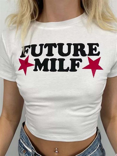 Beyaz Future Milf Crop T-Shirt