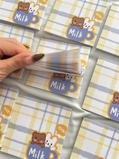Cute Milk Memo Pad Kare Not Defteri