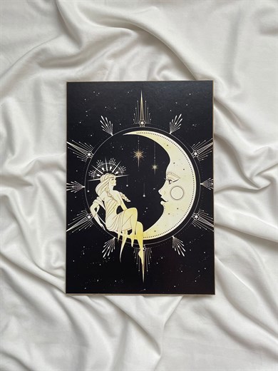 Moon and Girl Mini Ahşap Poster