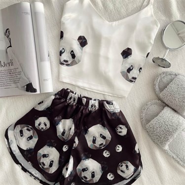 Panda Saten Pijama Takımı
