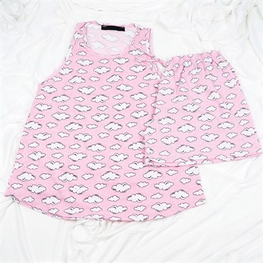 Pembe Bulut Desenli Pijama Takımı
