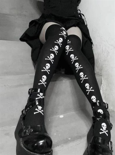 Siyah Pirate Skull Diz üstü Çorap