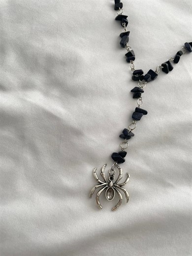 Spider Doğal Taşlı Rosary Grunge Kolye I Handmade