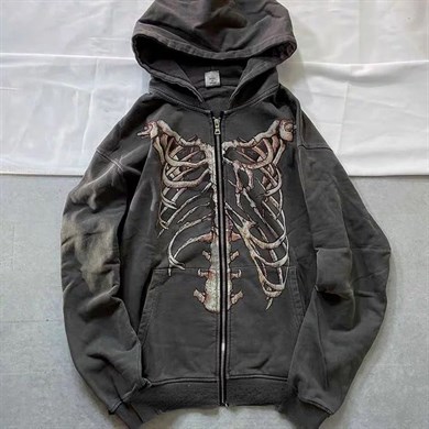Spinal Skeleton Füme Unisex Fermuarlı Sweatshirt