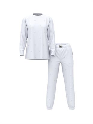 %100 Pamuklu Işıltılı Uzun Pijama Takımı