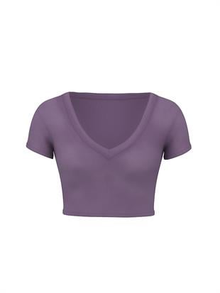 All-Day Pamuklu V Yaka Crop Tişört