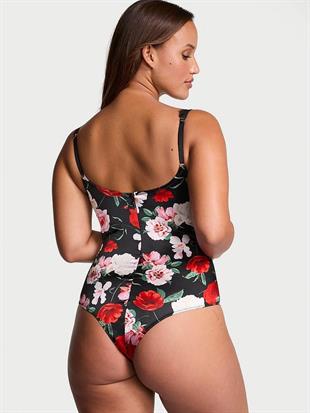 Atelier Victorias Secret Noir Saten Dantel Kenarlı ​​Bodysuit
