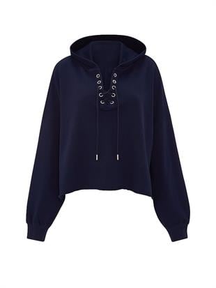 Bağcık Detaylı Kapüşonlu Sweatshirt