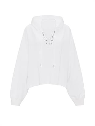 Bağcık Detaylı Kapüşonlu Sweatshirt