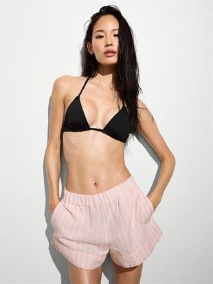 Beachwear Çizgili Keten Şort