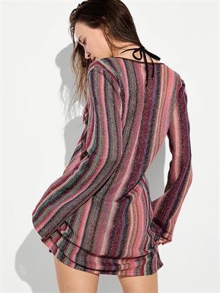 Beachwear Işıltılı Triko Uzun Kollu Mini Elbise
