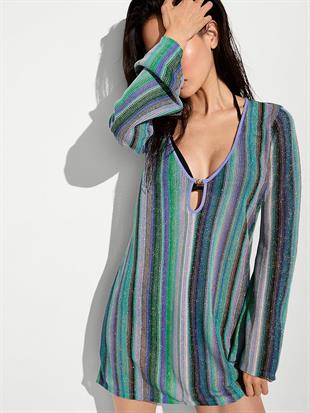 Beachwear Işıltılı Triko Uzun Kollu Mini Elbise