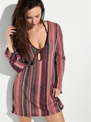 Beachwear Işıltılı Triko Uzun Kollu Mini Elbise