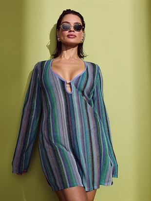 Beachwear Işıltılı Triko Uzun Kollu Mini Elbise