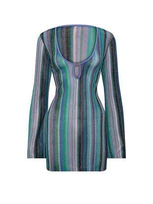 Beachwear Işıltılı Triko Uzun Kollu Mini Elbise