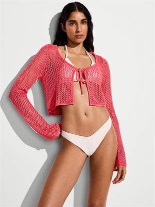 Beachwear Önden Bağlamalı Uzun Kollu File Üst