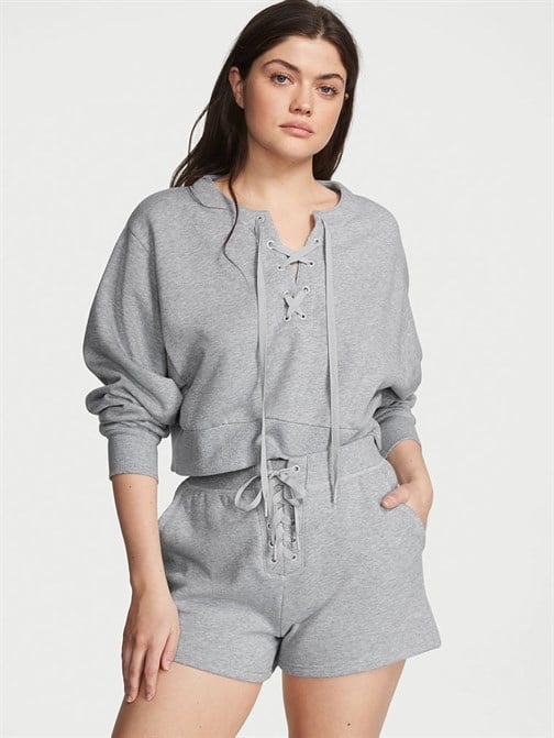 Bisiklet Yaka Bağlama Detaylı Pamuklu Sweatshirt