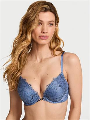 Bombshell İki Beden Büyük Gösteren Denim Dantelli Push-Up Sütyen