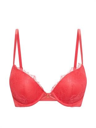 Bombshell İki Beden Büyük Gösteren Gül Dantelli Push-Up Sütyen