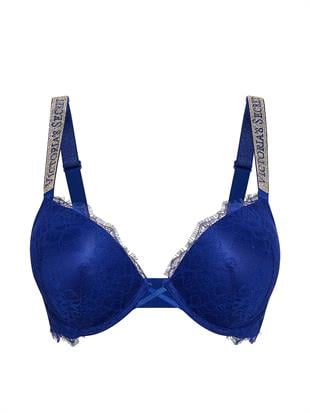 Bombshell İki Beden Büyük Gösteren Işıltılı Askılı Dantelli Push-Up Sütyen