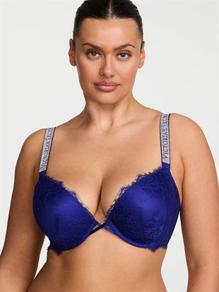 Bombshell İki Beden Büyük Gösteren Işıltılı Askılı Dantelli Push-Up Sütyen