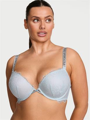 Bombshell İki Beden Büyük Gösteren Işıltılı Askılı Dantelli Push-Up Sütyen