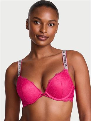 Bombshell İki Beden Büyük Gösteren Işıltılı Askılı Dantelli Push-Up Sütyen