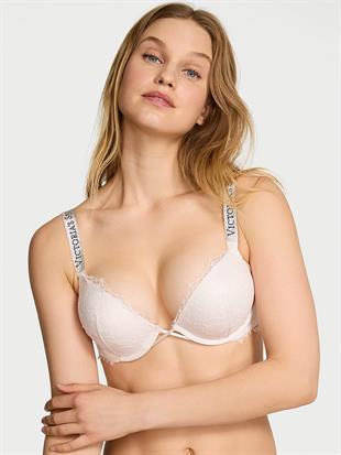 Bombshell İki Beden Büyük Gösteren Işıltılı Askılı Dantelli Push-Up Sütyen