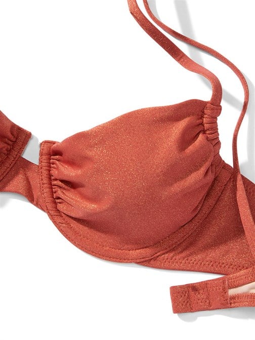 Büzgülü Işıltılı Balenli Ayarlanabilir Bikini Üstü