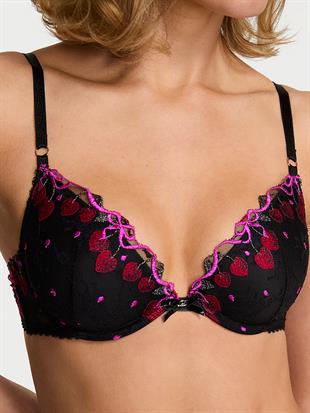 Cherry İşlemeli Hafif Dolgu Destekli Dekolteli Demi Sütyen