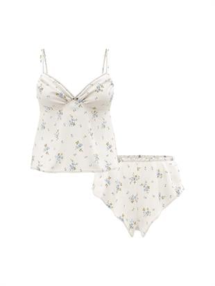 Çiçek Desenli Şifon Atlet Takımı