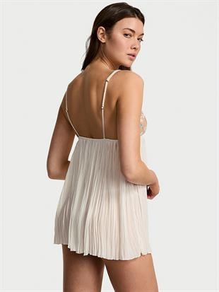 Çiçek Desenli Şifon Pileli Babydoll Takım