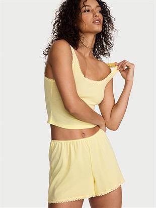 Çizgili Kısa Bluz ve Şort Takımı