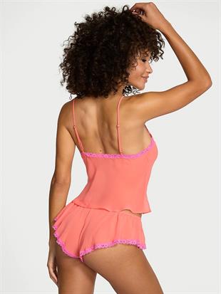 Dantel Detaylı Askılı Bluz ve Fırfırlı Şort Takımı