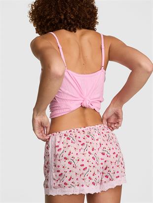Dantel Detaylı İpeksi Geniş Kesim Pijama Şortu