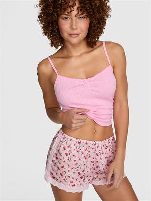 Dantel Detaylı İpeksi Geniş Kesim Pijama Şortu