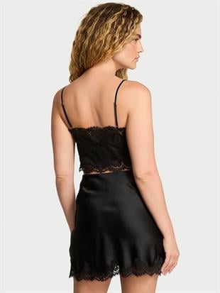 Dantel Detaylı Saten Büstiyer & Mini Etek Takımı