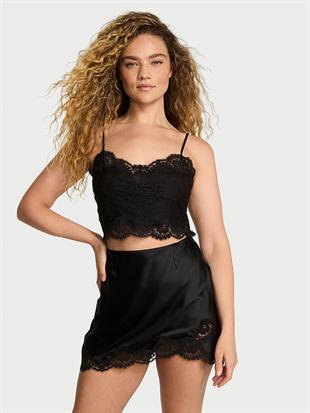 Dantel Detaylı Saten Büstiyer & Mini Etek Takımı