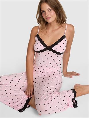 Dantelli Askılı Üst ve Alt Pijama Takımı