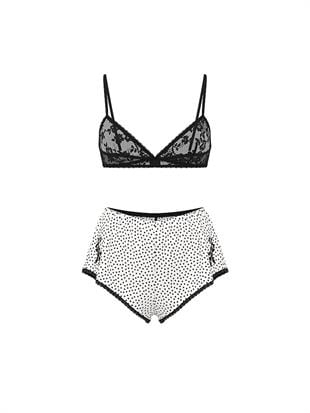 Dantelli Bralet & Şifon Puantiyeli Şort Takımı